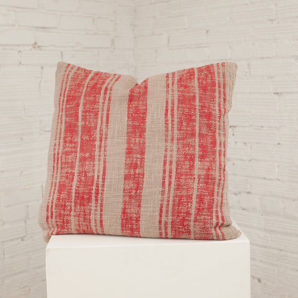 Red/Natural Striped Cotton Pillow