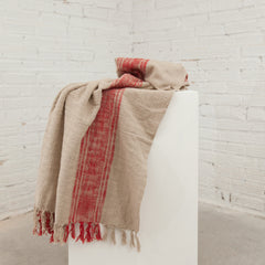 Red/ Natural Striped Throw with Fringe