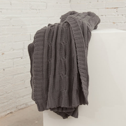 Cozy Grey Cable Knit Throw