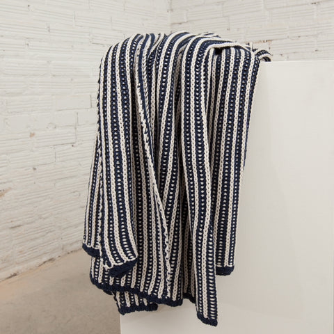 Cozy Navy Striped Cable Knit Throw