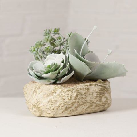 Artificial Succulent Garden in Rock Vase