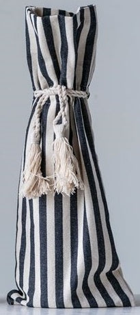 Cotton Striped Wine Bag With Tassels