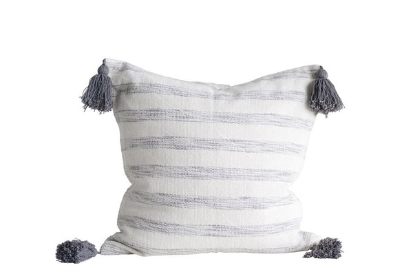 18" Woven Striped Pillow With Tassels
