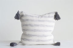 18" Woven Striped Pillow With Tassels